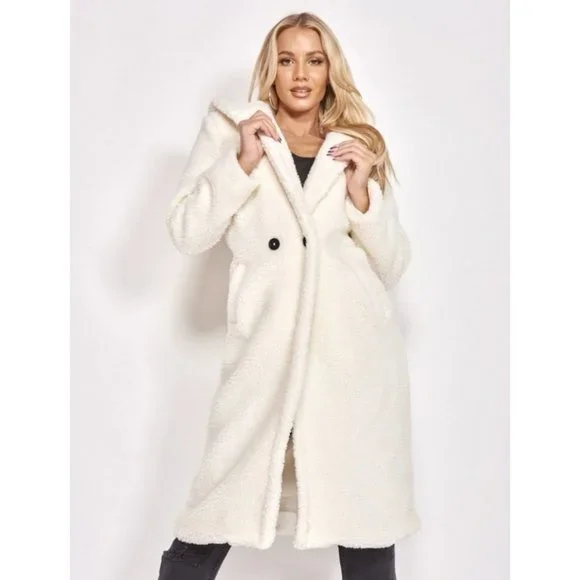 1 DAY SALE! Long Sleeve Hoodie Hooded Long Maxi Borg Teddy Bear Fur Coat - Picture 6 of 15